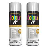 2X Paint Factory White Matt Spray Paint 250ml Spray Paint